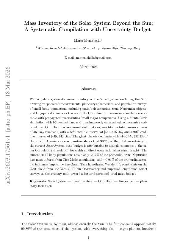 (PDF) Mass Inventory of the Solar System Beyond the Sun: A Systematic ...