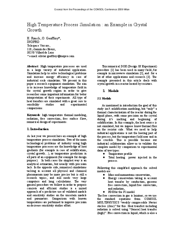 (PDF) High Temperature Process Simulation : an Example in Crystal Growth