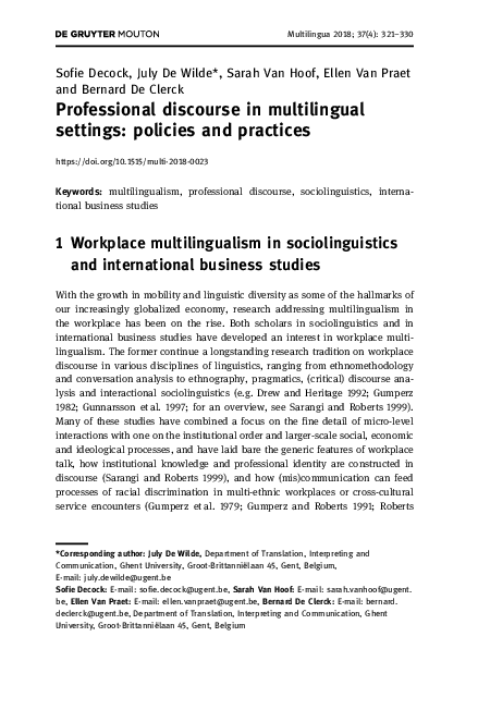 (PDF) Professional discourse in multilingual settings: policies and ...
