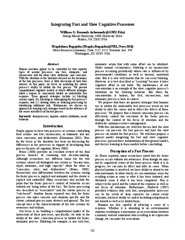 (PDF) Integrating Fast and Slow Cognitive Processes