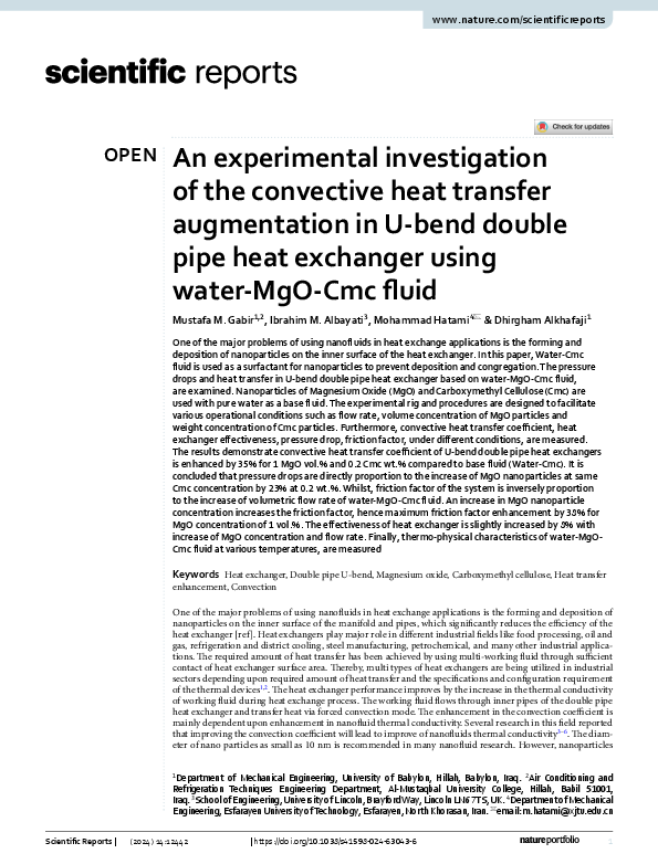 (PDF) An experimental investigation of the convective heat transfer ...