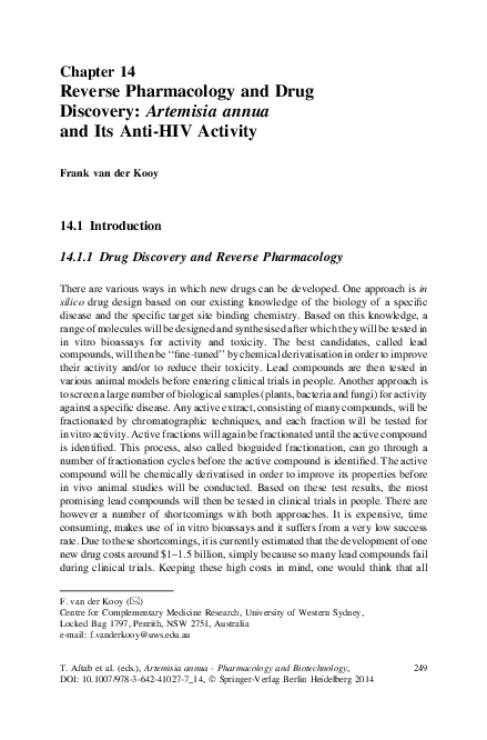 (PDF) Reverse Pharmacology and Drug Discovery: Artemisia annua and Its ...