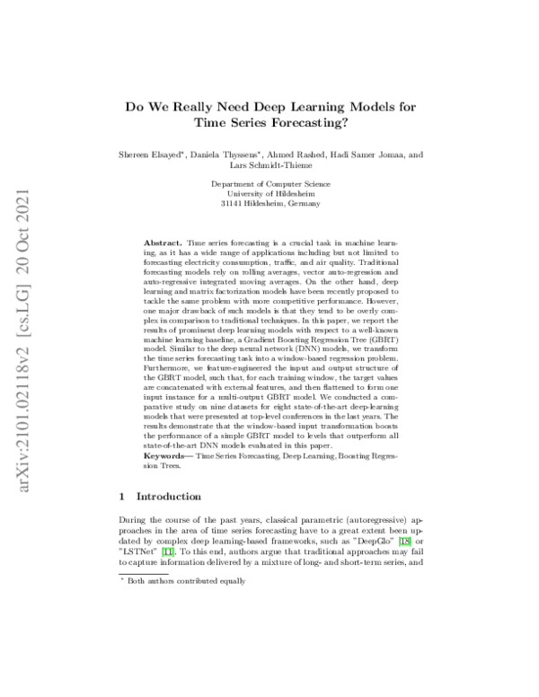 (PDF) Do We Really Need Deep Learning Models for Time Series Forecasting?