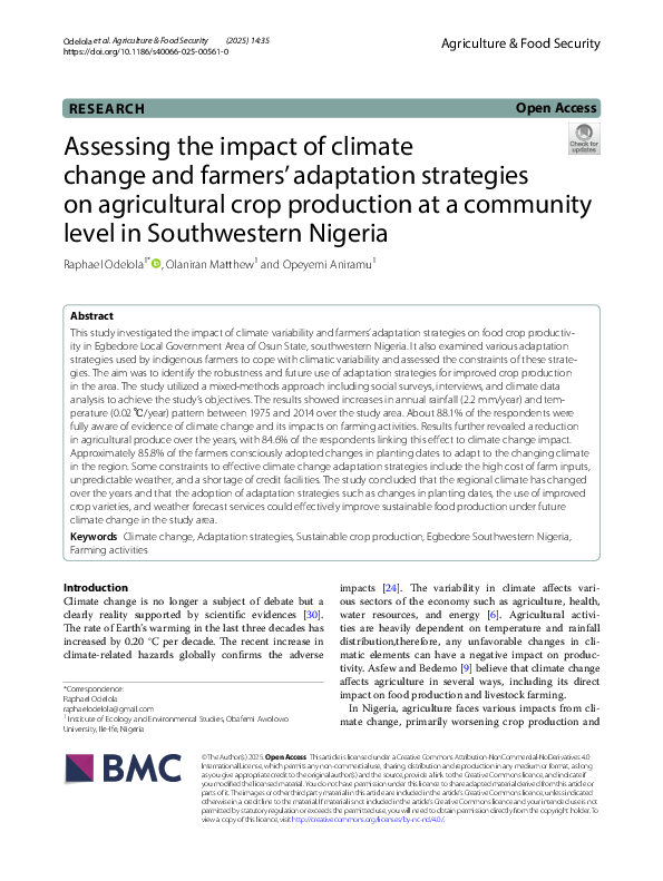 (PDF) Assessing the impact of climate change and farmers' adaptation ...