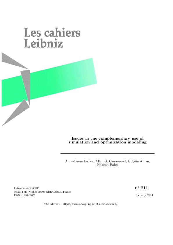 (PDF) Issues in the complementary use of simulation and optimization ...