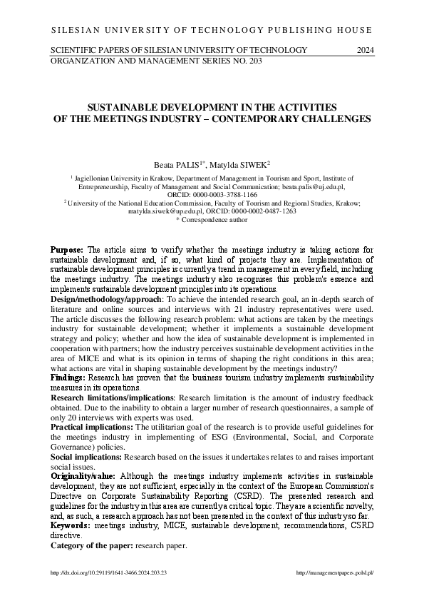 (PDF) SUSTAINABLE DEVELOPMENT IN THE ACTIVITIES OF THE MEETINGS ...