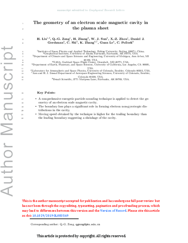 (PDF) The Geometry of an Electron Scale Magnetic Cavity in the Plasma Sheet