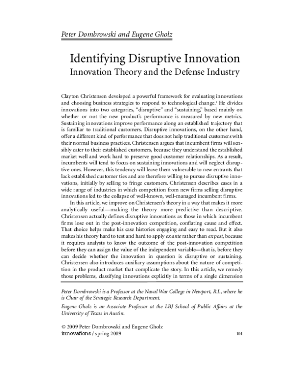 (PDF) Identifying Disruptive Innovation: Innovation Theory and the ...