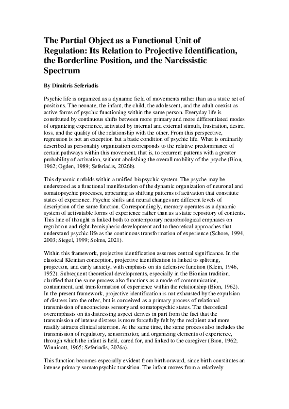 (PDF) The Partial Object as a Functional Unit of Regulation: Its ...