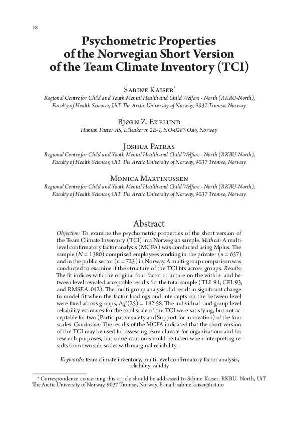 (PDF) Psychometric Properties of the Norwegian Short Version of the ...
