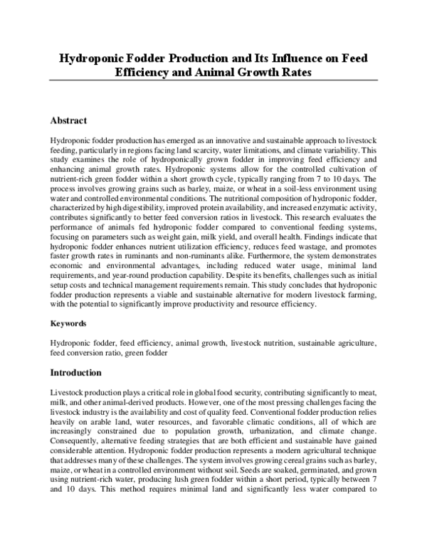 (PDF) Hydroponic Fodder Production and Its Influence on Feed Efficiency ...