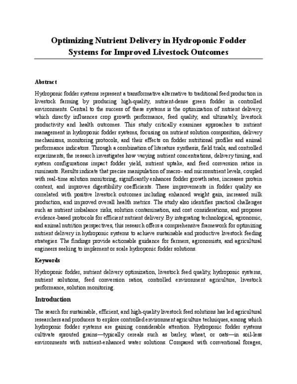 (PDF) Optimizing Nutrient Delivery in Hydroponic Fodder Systems for ...