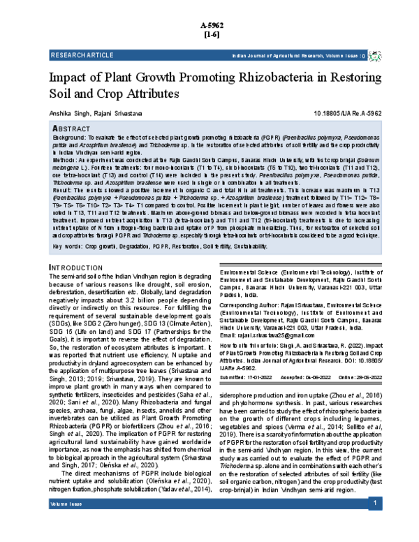 (PDF) Impact of Plant Growth Promoting Rhizobacteria in Restoring Soil ...