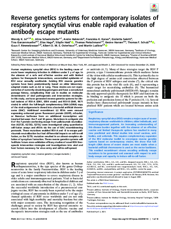 (PDF) Reverse genetics systems for contemporary isolates of respiratory ...