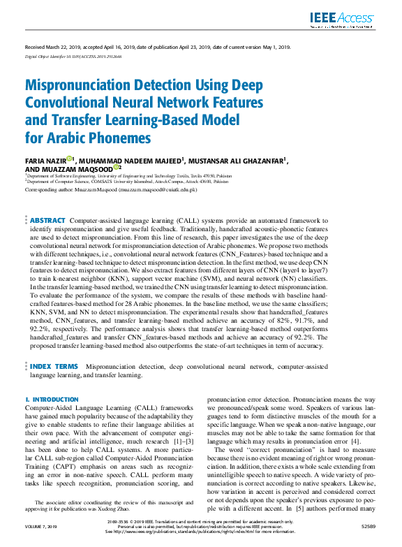 (PDF) Mispronunciation Detection Using Deep Convolutional Neural ...