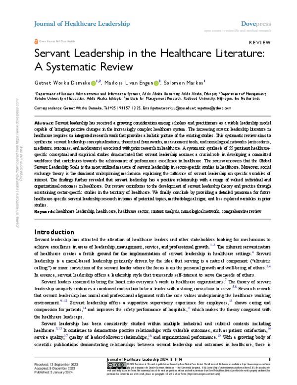 (PDF) Servant Leadership in the Healthcare Literature: A Systematic Review