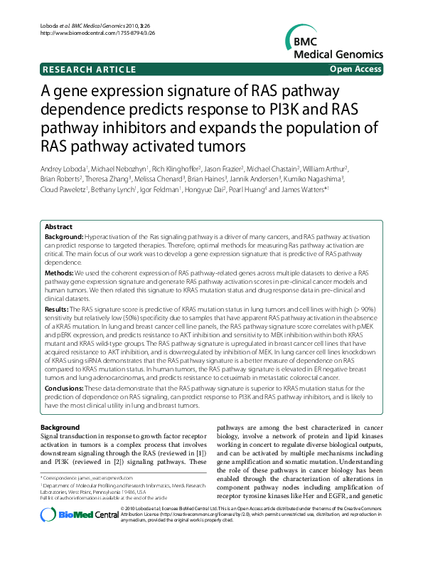 (PDF) A gene expression signature of RAS pathway dependence predicts ...