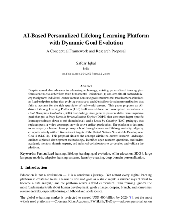 (PDF) AI-Based Personalized Lifelong Learning Platform with Dynamic ...