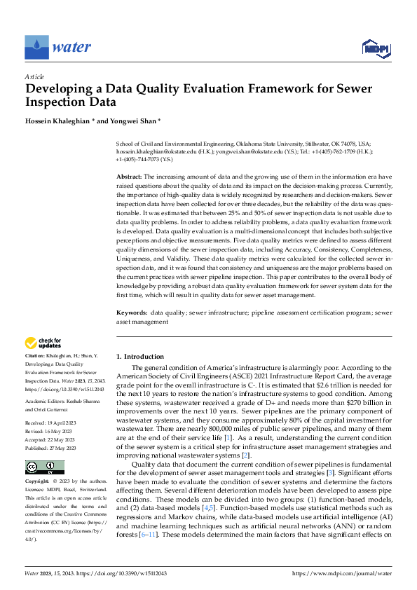 (PDF) Developing a Data Quality Evaluation Framework for Sewer ...