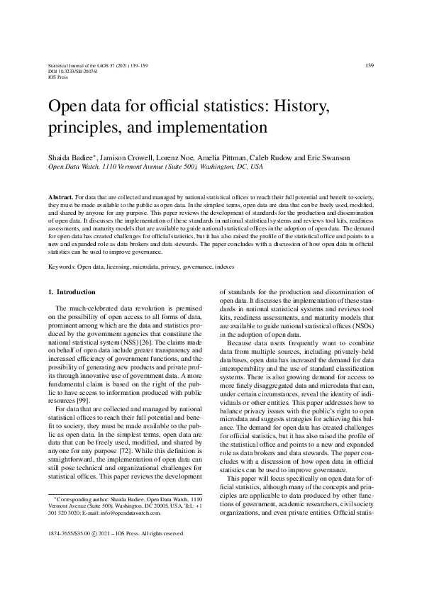 (PDF) Open data for official statistics: History, principles, and ...