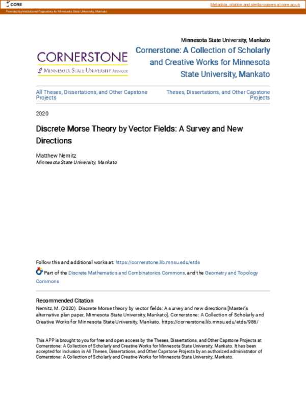 (PDF) Discrete Morse Theory by Vector Fields: A Survey and New Directions
