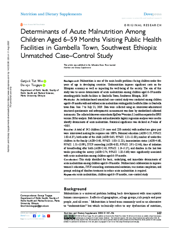 (PDF) Determinants of acute malnutrition among children aged 6 nda
