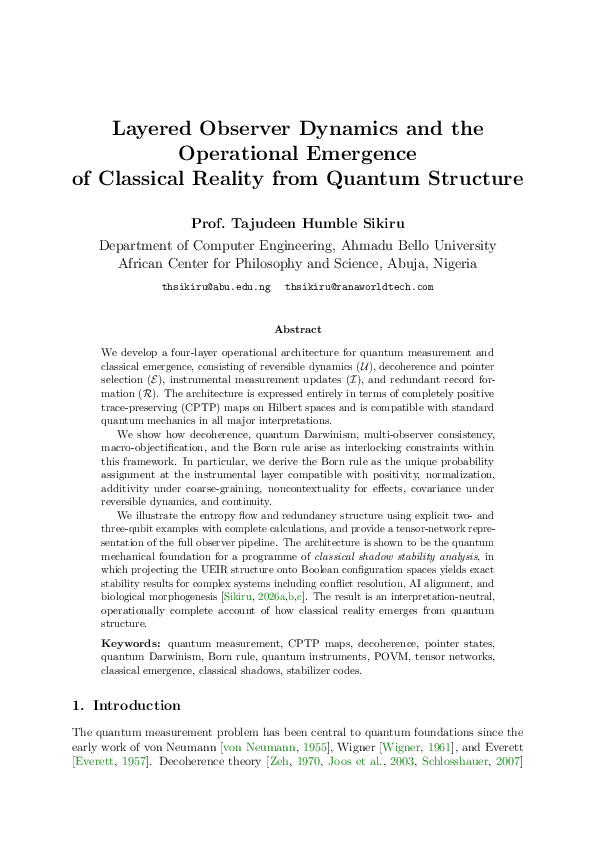 (PDF) Layered Observer Dynamics and the Operational Emergence of ...