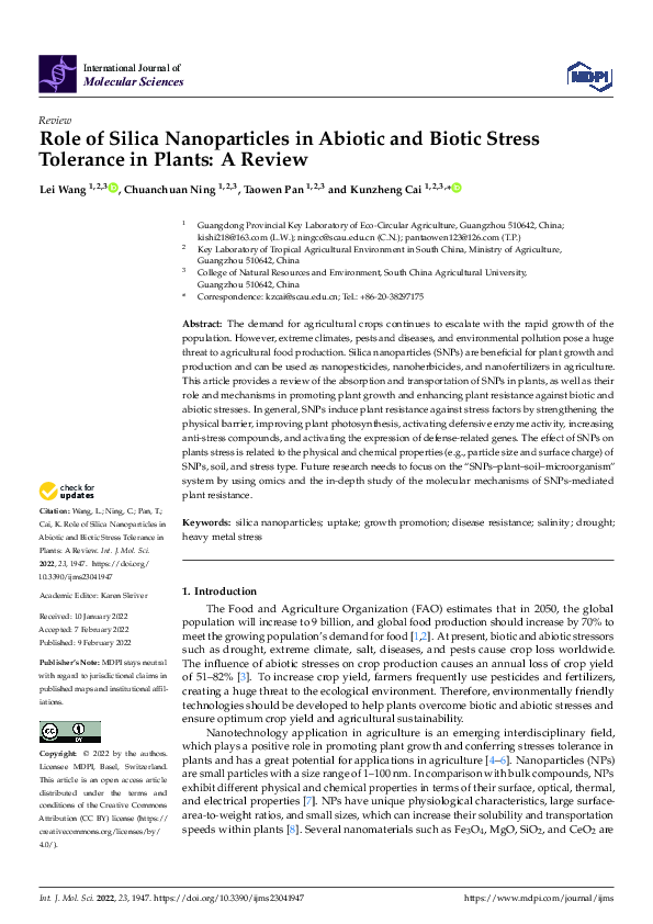 (PDF) Role of Silica Nanoparticles in Abiotic and Biotic Stress ...