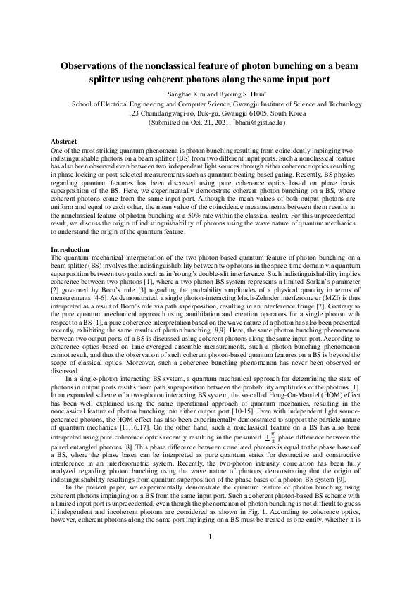 (PDF) Observations of the nonclassical feature of photon bunching on a ...