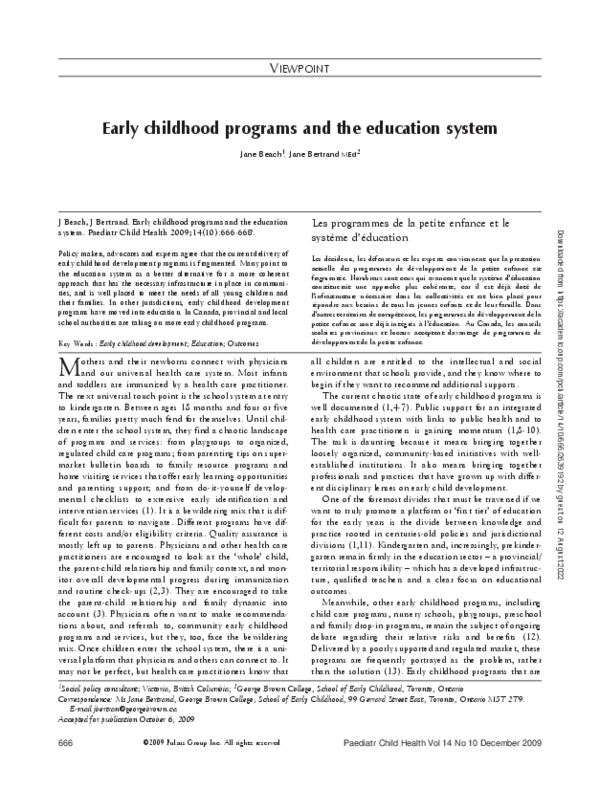 (PDF) Early childhood programs and the education system