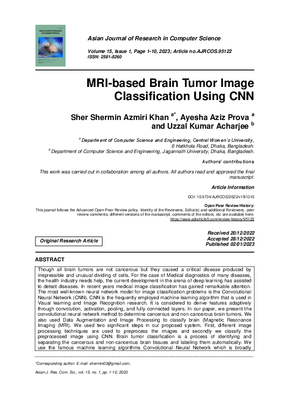 (PDF) MRI-based Brain Tumor Image Classification Using CNN