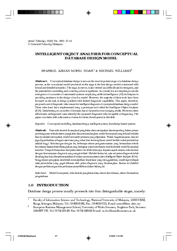 (PDF) Intelligent Object Analyser for Conceptual Database Design Model