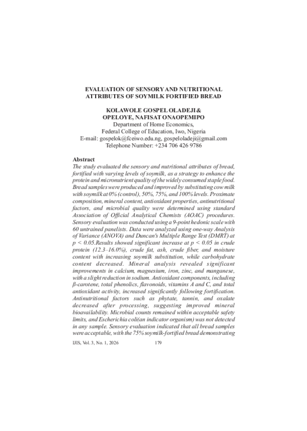(PDF) EVALUATION OF SENSORY AND NUTRITIONAL ATTRIBUTES OF SOYMILK ...