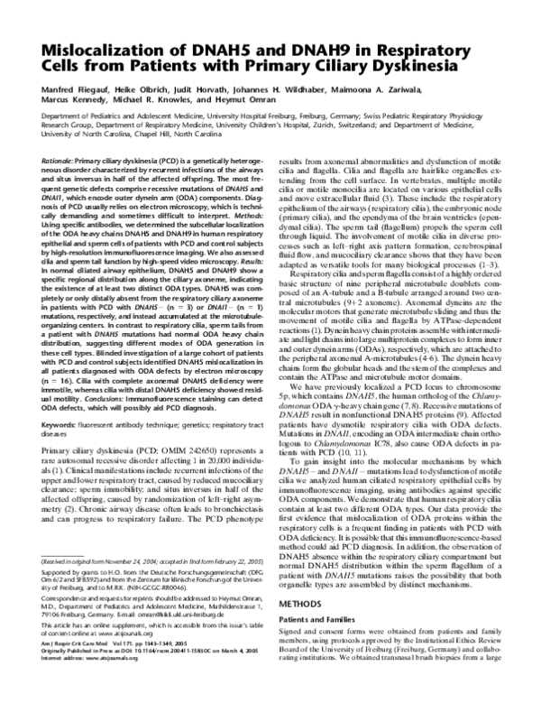 (PDF) Mislocalization of DNAH5 and DNAH9 in Respiratory Cells from ...