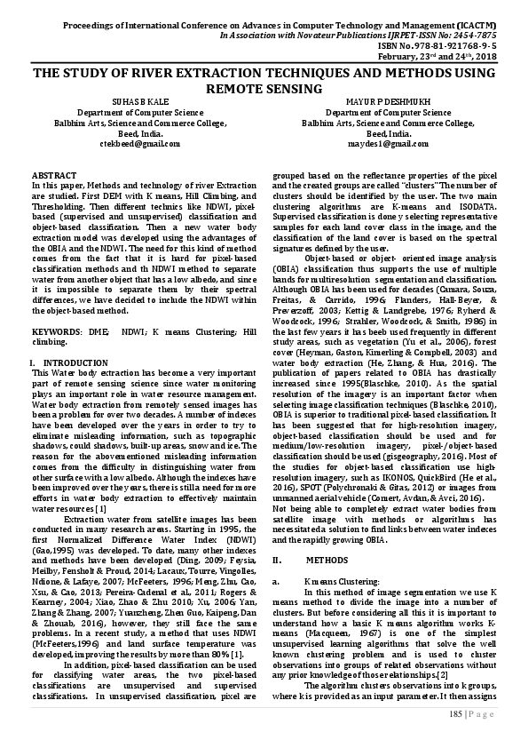 (PDF) The Study Of River Extraction Techniques And Methods Using Remote ...