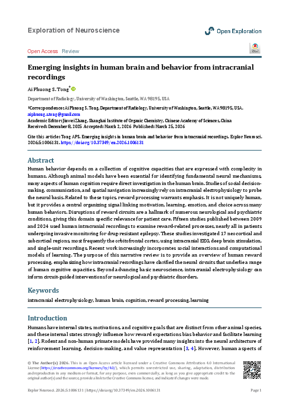 (PDF) Emerging insights in human brain and behavior from intracranial ...
