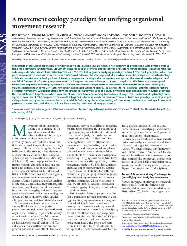 (PDF) A movement ecology paradigm for unifying organismal movement research
