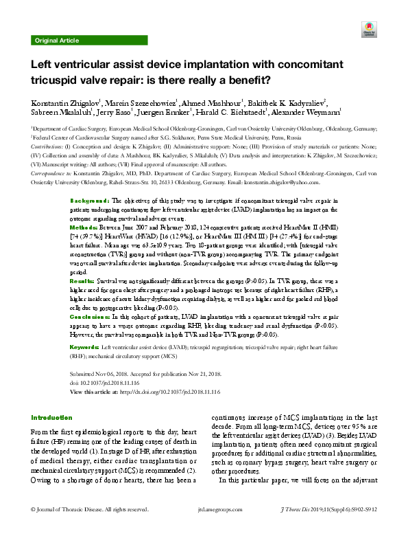 (PDF) Left ventricular assist device implantation with concomitant ...