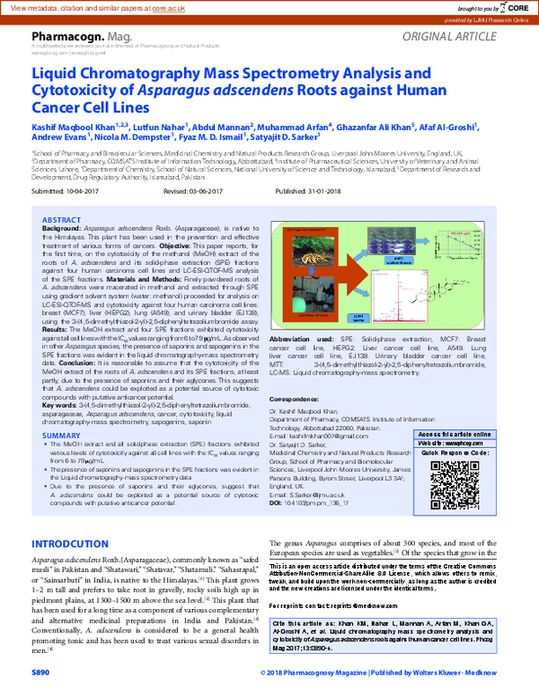 (PDF) Liquid Chromatography Mass Spectrometry Analysis and Cytotoxicity ...