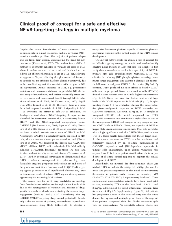 (PDF) Clinical proof of concept for a safe and effective NF-κB ...