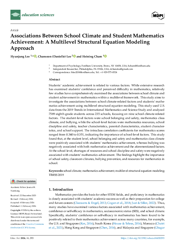 (PDF) Associations Between School Climate and Student Mathematics ...