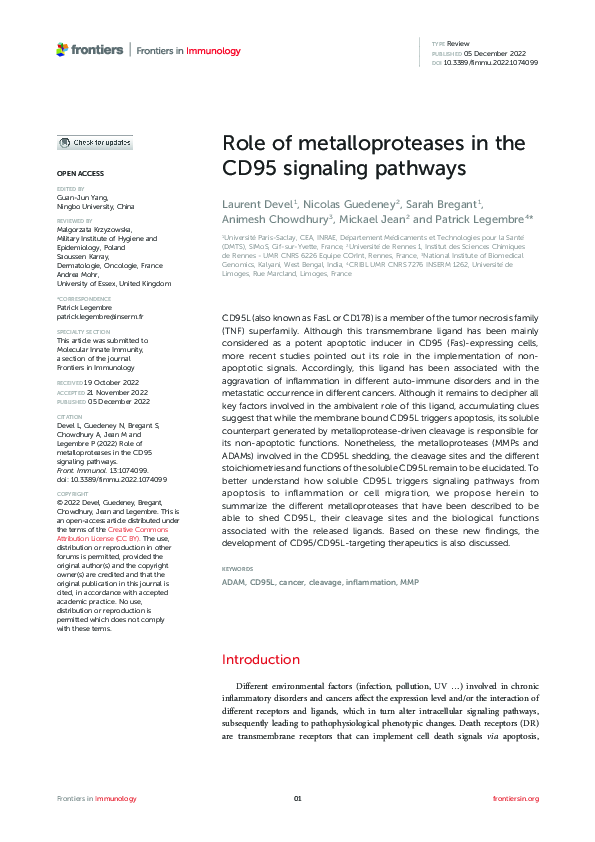 (PDF) Role of metalloproteases in the CD95 signaling pathways