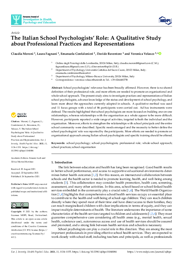 (PDF) The Italian School Psychologists’ Role: A Qualitative Study about ...
