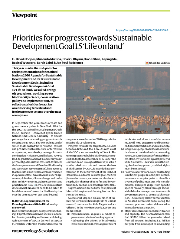 (PDF) Priorities for progress towards Sustainable Development Goal 15 ...