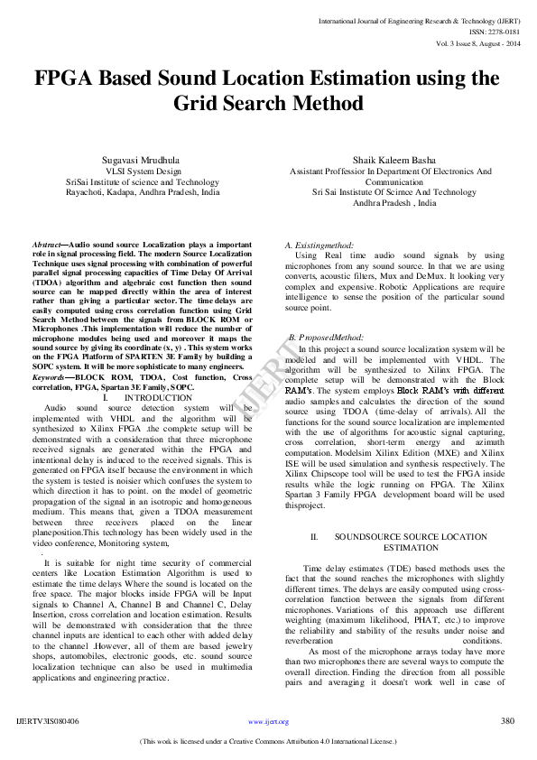(PDF) FPGA Based Sound Location Estimation using the Grid Search Method