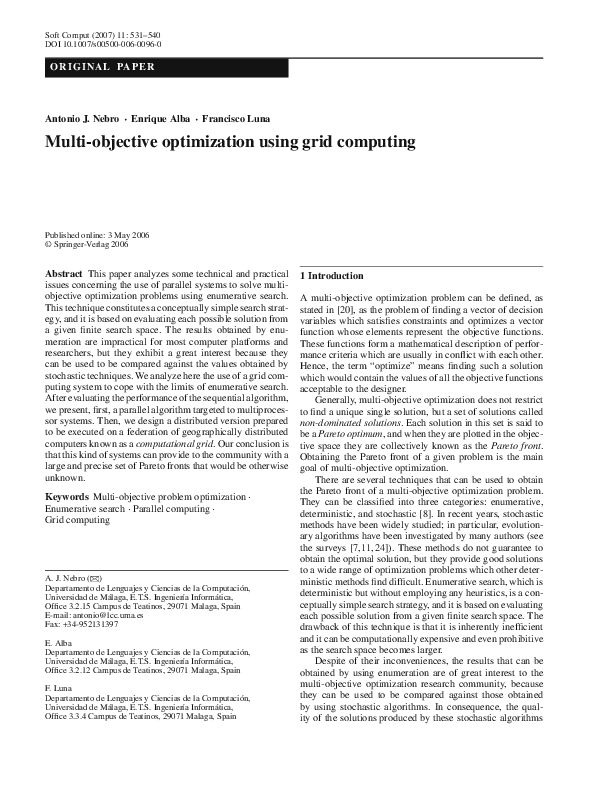 (PDF) Multi-Objective Optimization using Grid Computing