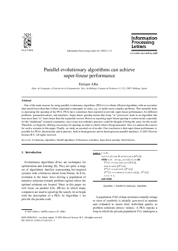 (PDF) Parallel evolutionary algorithms can achieve super-linear performance