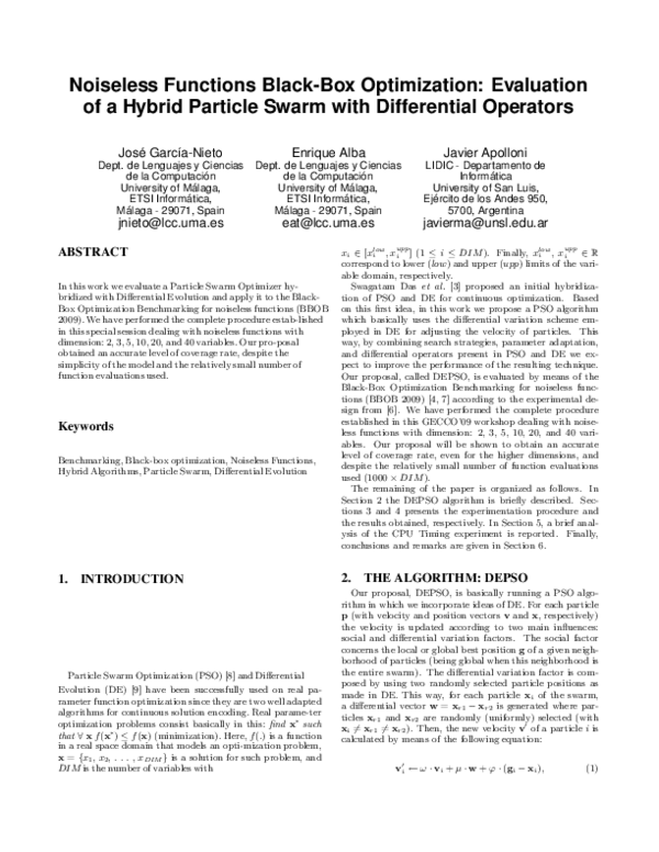 (PDF) Noiseless functions black-box optimization