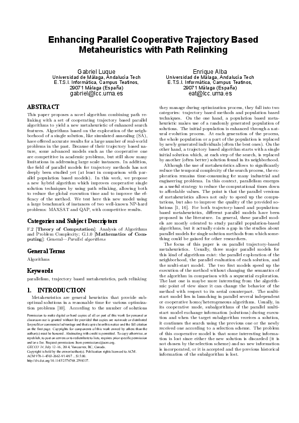 (PDF) Enhancing parallel cooperative trajectory based metaheuristics ...
