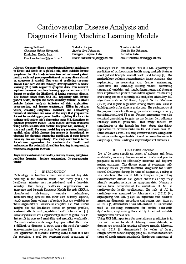 (PDF) Cardiovascular Disease Analysis and Diagnosis Using Machine ...